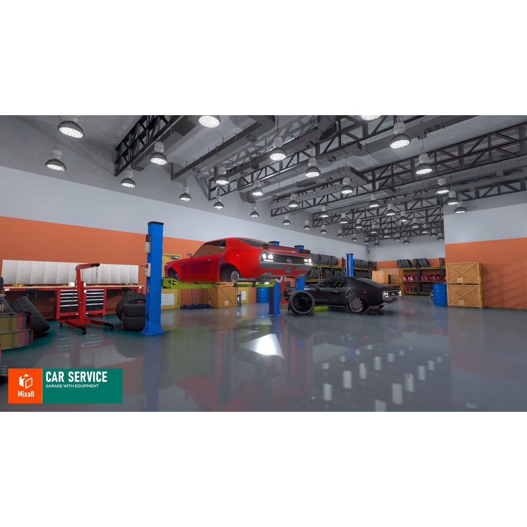 Car Service Garage 3D Model – Low Poly Modular Asset, FBX - View 15