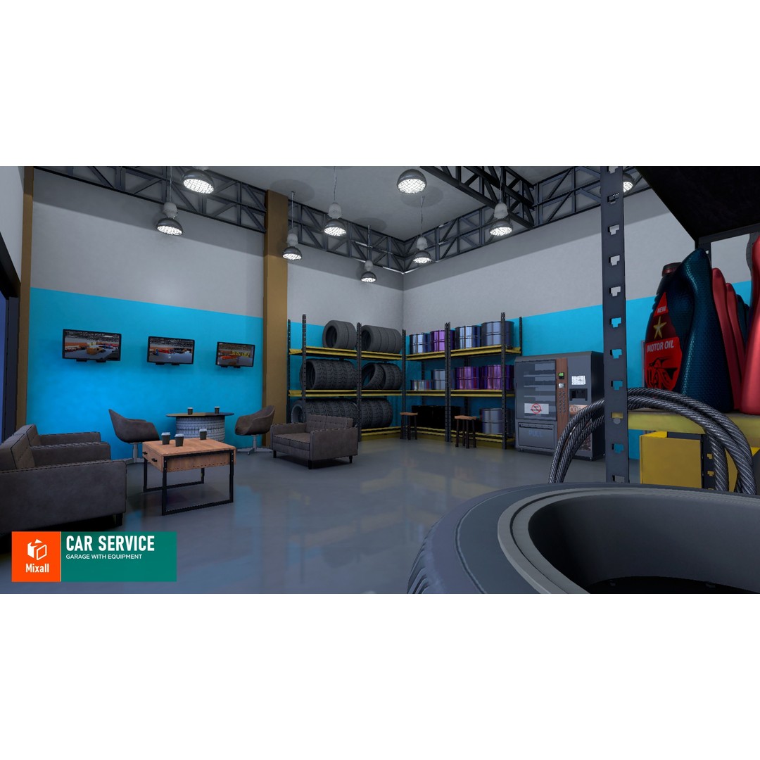 Car Service Garage 3D Model – Low Poly Modular Asset, FBX - View 3