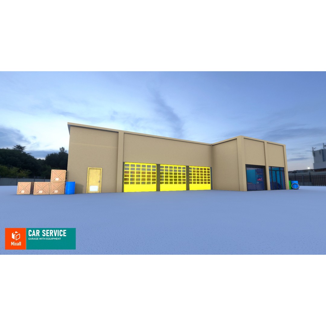 Car Service Garage 3D Model – Low Poly Modular Asset, FBX - View 4