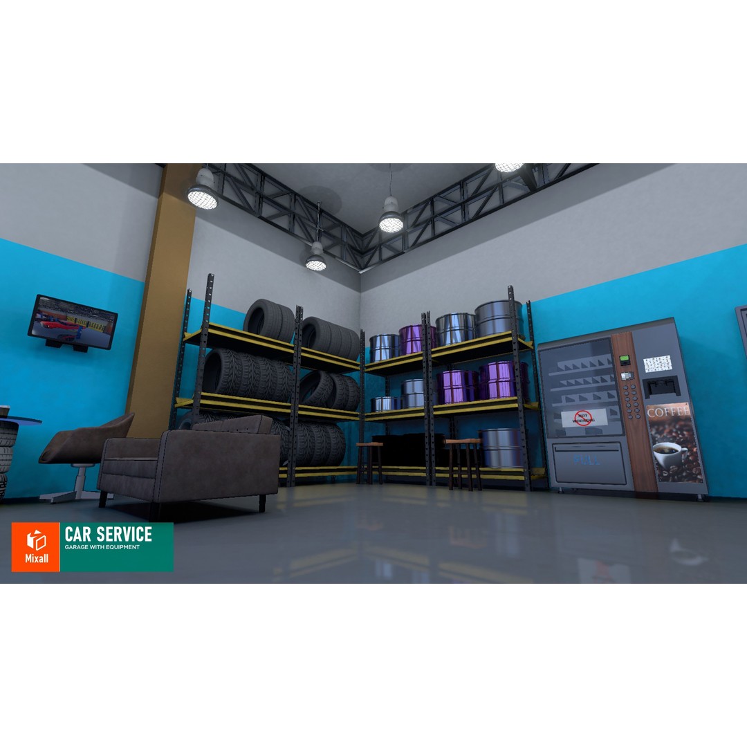 Car Service Garage 3D Model – Low Poly Modular Asset, FBX - View 5
