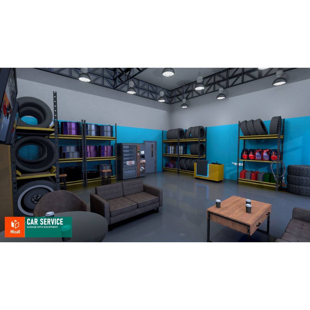 Car Service Garage 3D Model – Low Poly Modular Asset, FBX - View 6