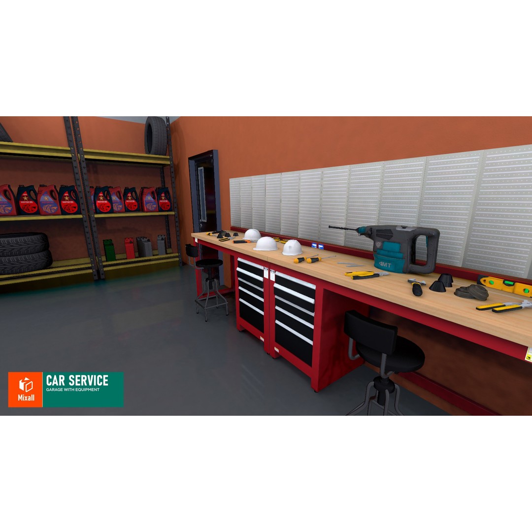 Car Service Garage 3D Model – Low Poly Modular Asset, FBX - View 8