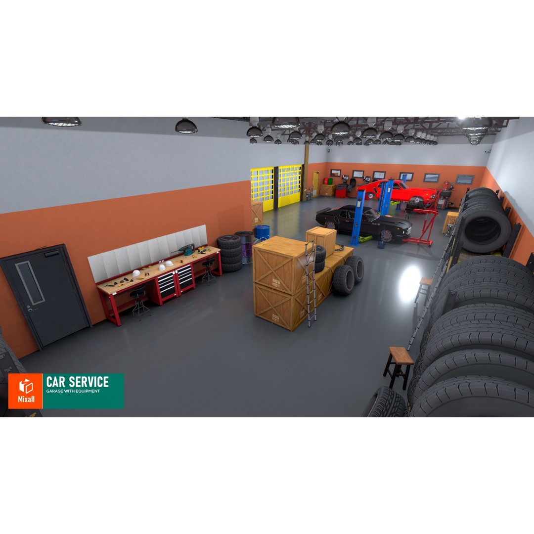 Car Service Garage 3D Model – Low Poly Modular Asset, FBX - View 9