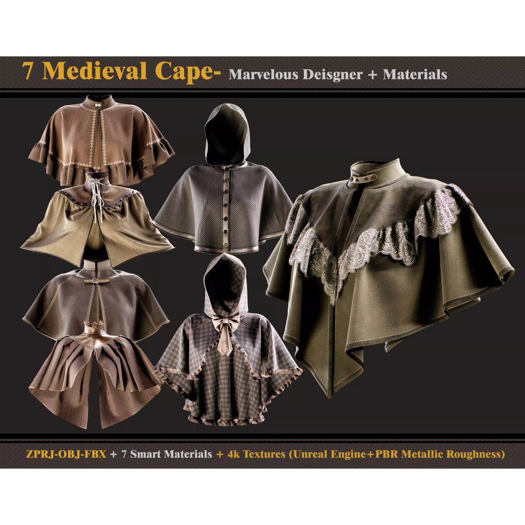 Medieval Capes 3D Model – Vintage Cloak Collection, PBR Textures - View 2