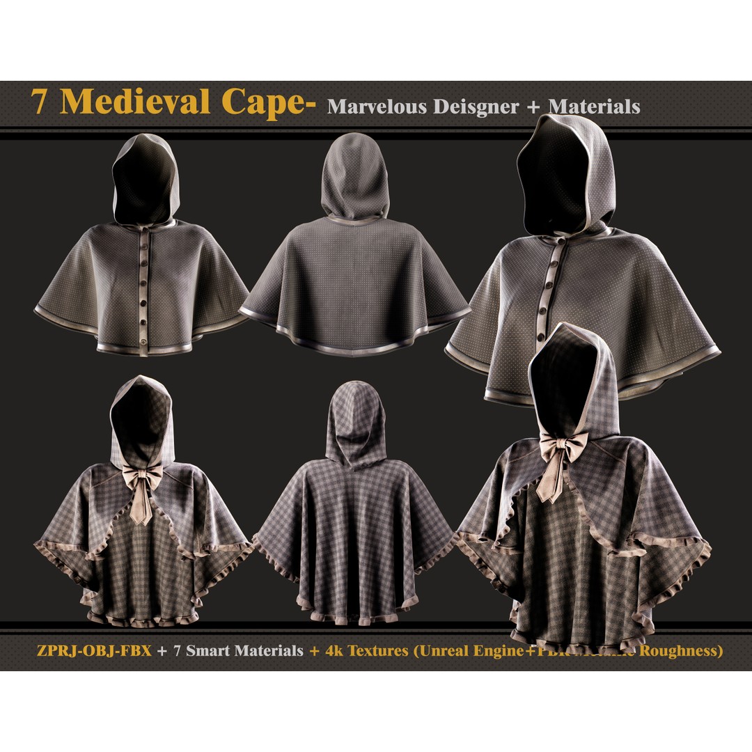 Medieval Capes 3D Model – Vintage Cloak Collection, PBR Textures - View 3