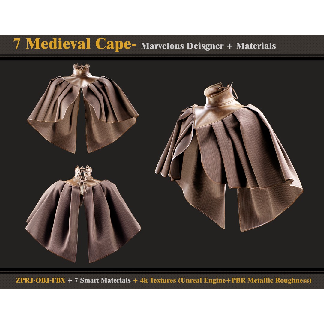 Medieval Capes 3D Model – Vintage Cloak Collection, PBR Textures - View 4