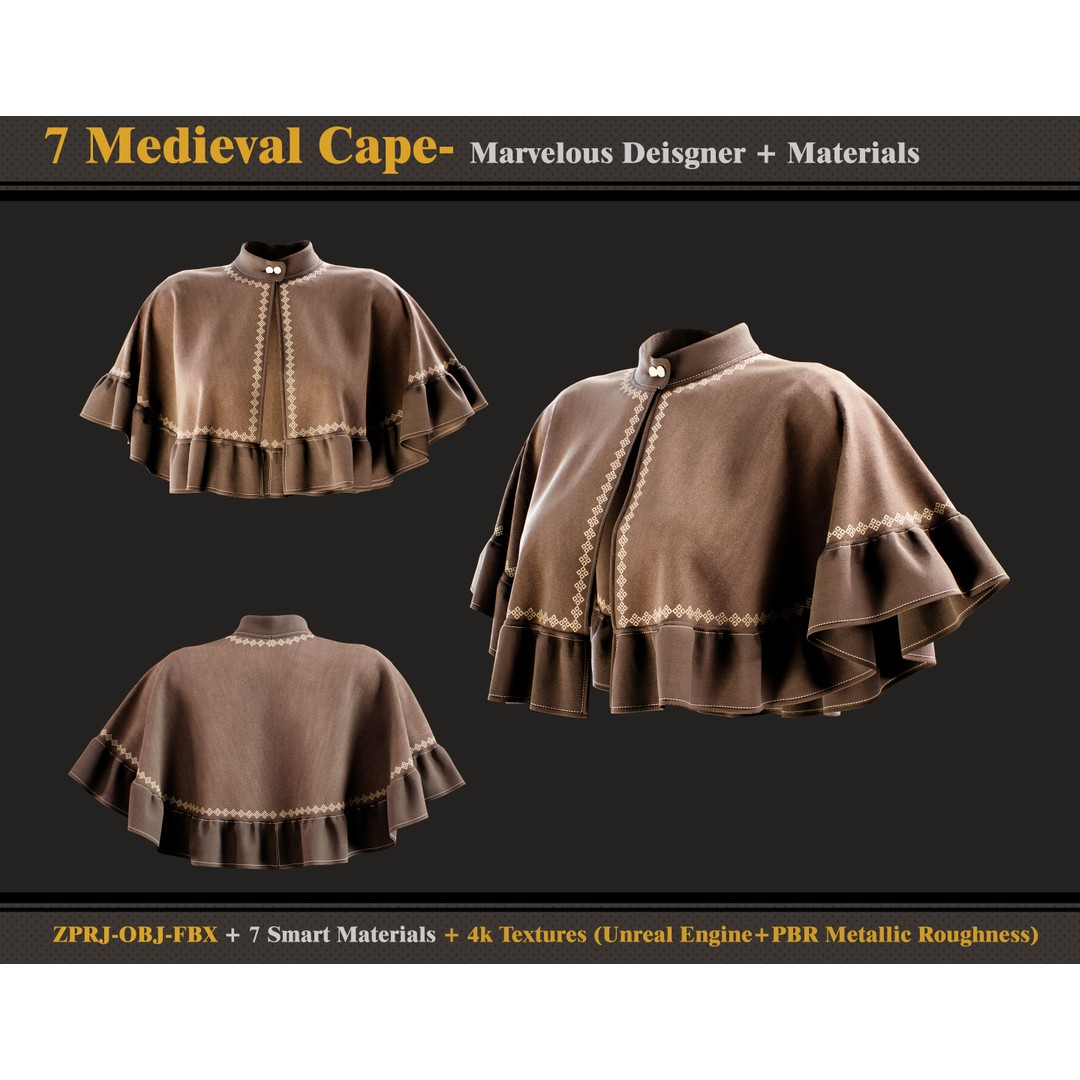 Medieval Capes 3D Model – Vintage Cloak Collection, PBR Textures - View 5
