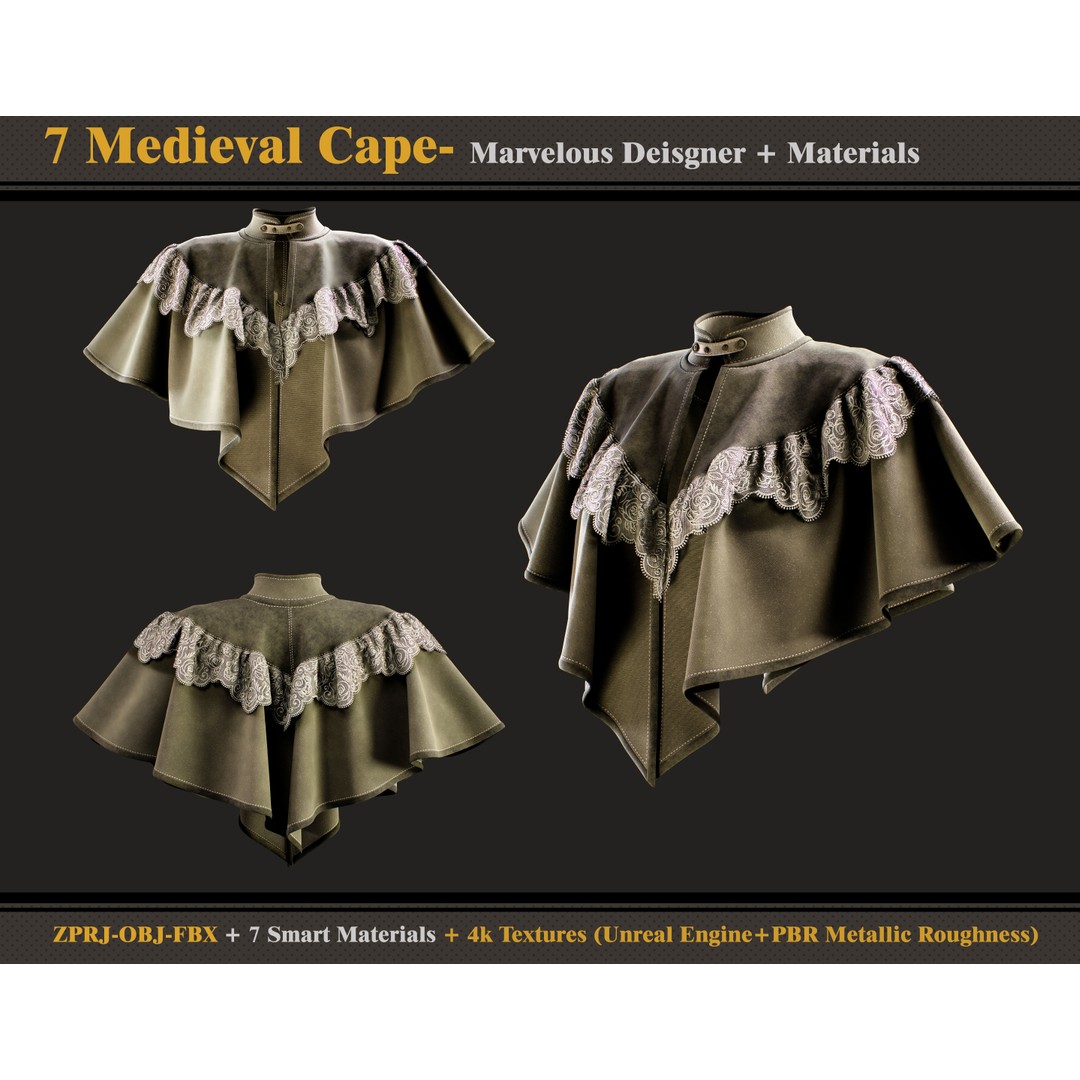 Medieval Capes 3D Model – Vintage Cloak Collection, PBR Textures - View 6