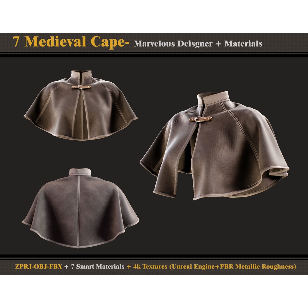 Medieval Capes 3D Model – Vintage Cloak Collection, PBR Textures - View 7