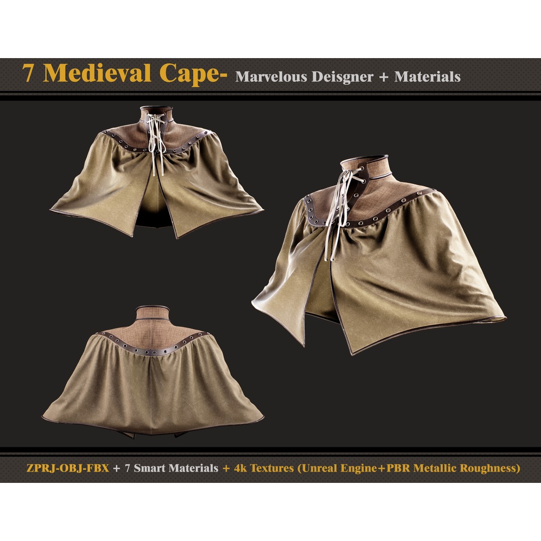Medieval Capes 3D Model – Vintage Cloak Collection, PBR Textures - View 8
