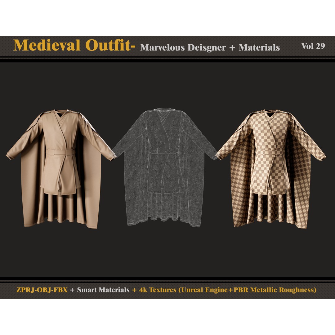 Medieval Outfit 3D Model – Gothic Costume with PBR Textures, FBX & OBJ