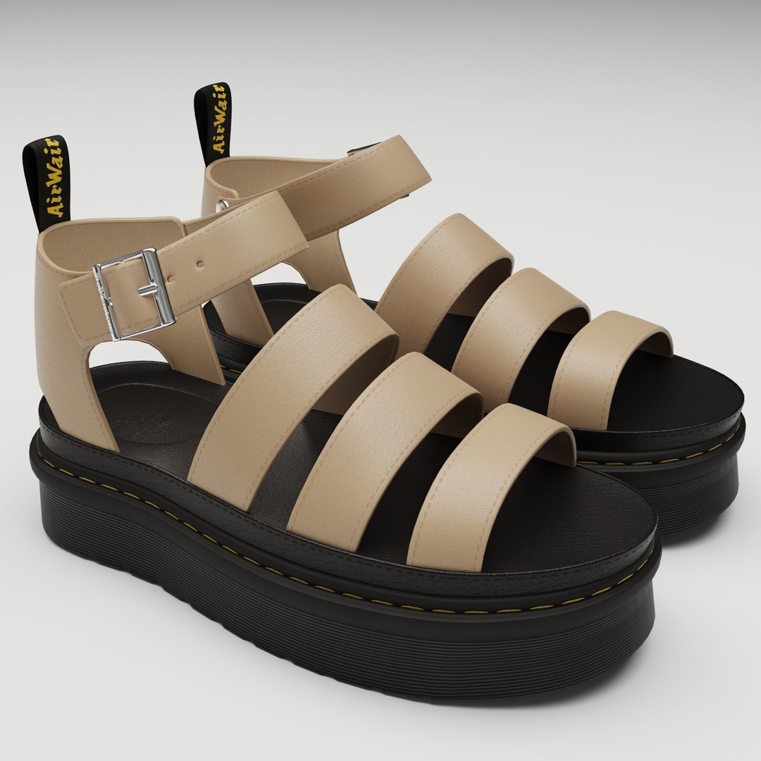 Strap Sandals 3D Model – Low Poly Game Ready Footwear, FBX, OBJ - View 3