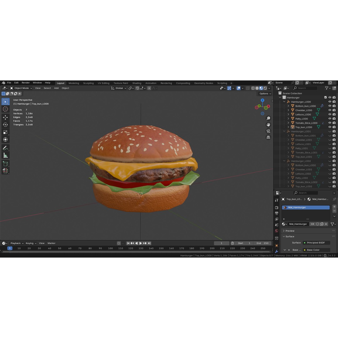 Hamburger 3D Model – Low Poly Game Ready Asset with PBR Textures - View 14