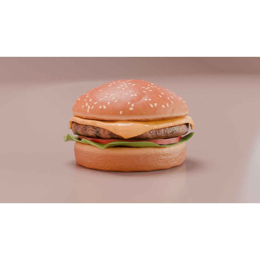 Hamburger 3D Model – Low Poly Game Ready Asset with PBR Textures - View 3