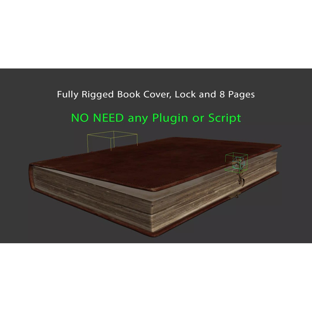 Old Book 3D Model – Rigged Animated Low Poly with PBR Textures - View 24