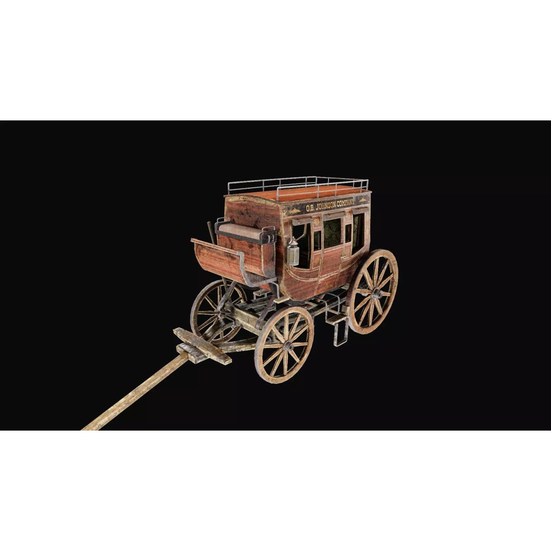 Stagecoach 3D Model – Low Poly Game Ready Asset, FBX, OBJ, Blender - View 2