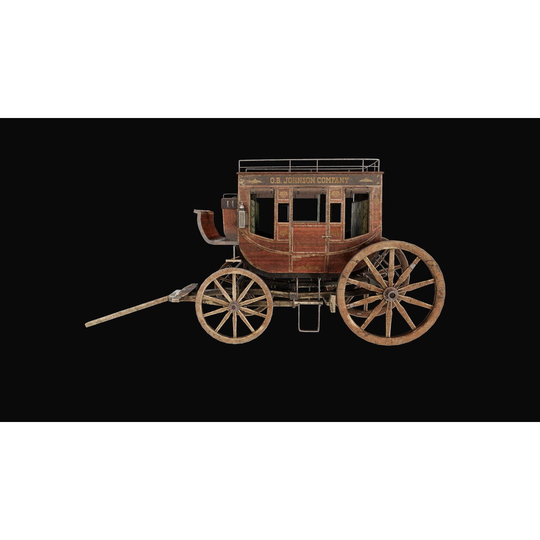 Stagecoach 3D Model – Low Poly Game Ready Asset, FBX, OBJ, Blender - View 4
