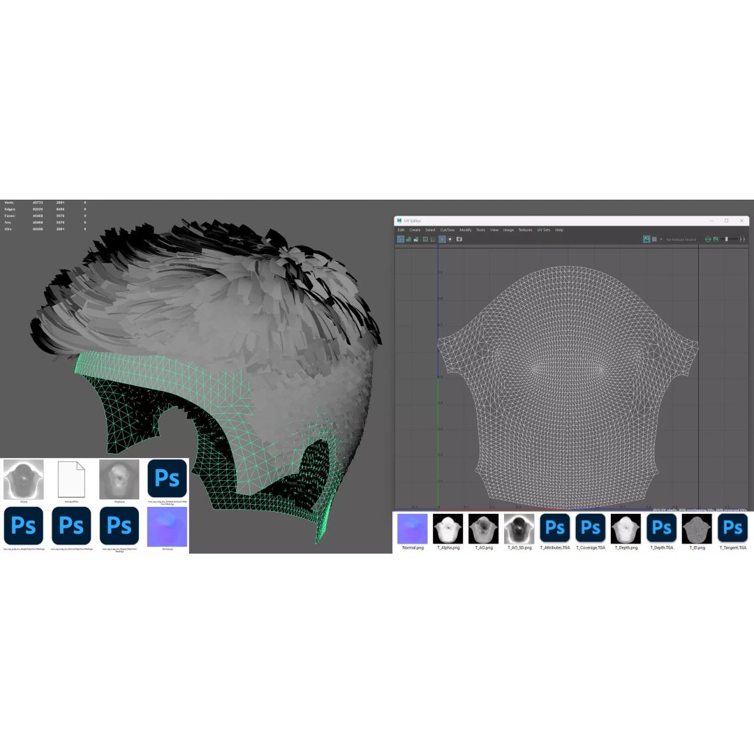 Male Textured Crop Fade 3D Model – Game-Ready Hair Asset, FBX - View 10