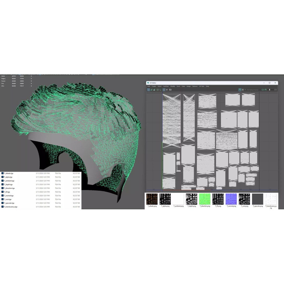 Male Textured Crop Fade 3D Model – Game-Ready Hair Asset, FBX - View 11