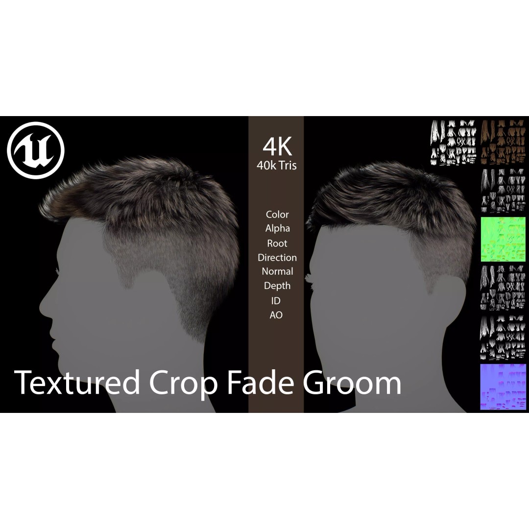 Male Textured Crop Fade 3D Model – Game-Ready Hair Asset, FBX - View 2