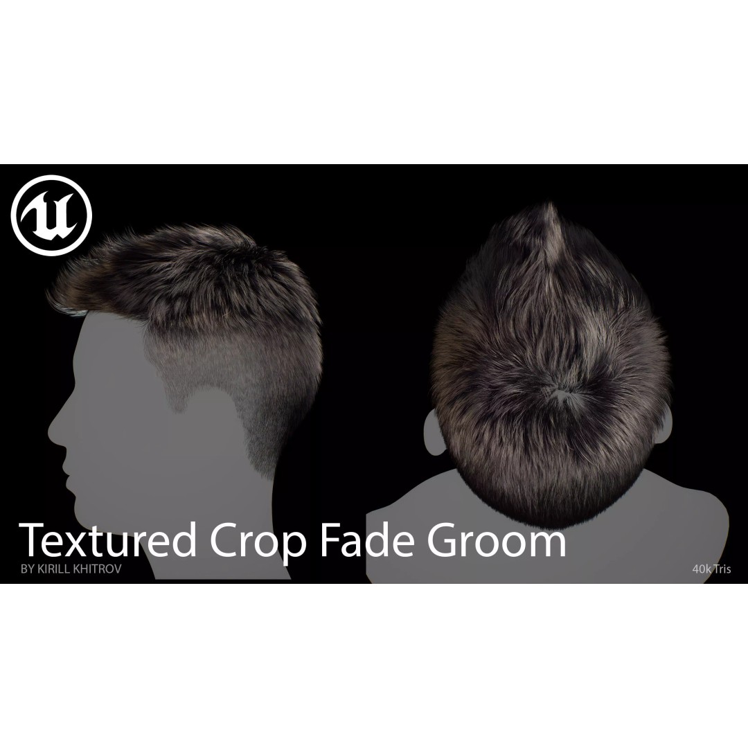 Male Textured Crop Fade 3D Model – Game-Ready Hair Asset, FBX - View 3
