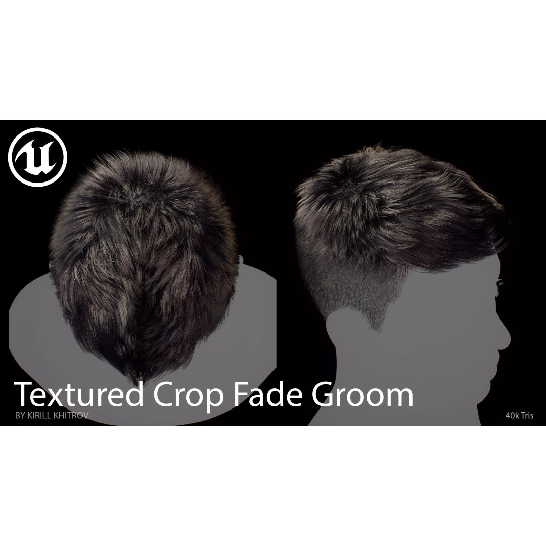 Male Textured Crop Fade 3D Model – Game-Ready Hair Asset, FBX - View 4