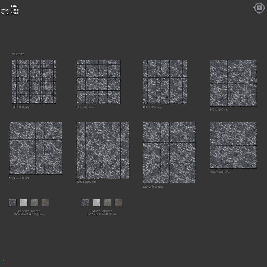 Marble Porcelain Tiles Set 3D Model – Glossy & Matte Textures, PBR - View 9