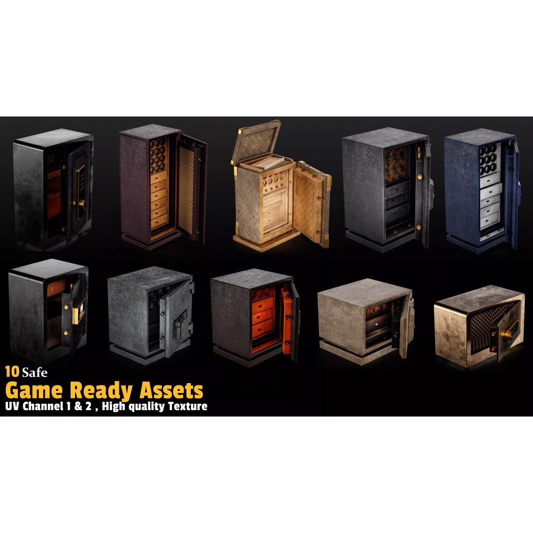 Safe 3D Model – Low Poly Game Asset, PBR Textures, FBX, OBJ - View 2