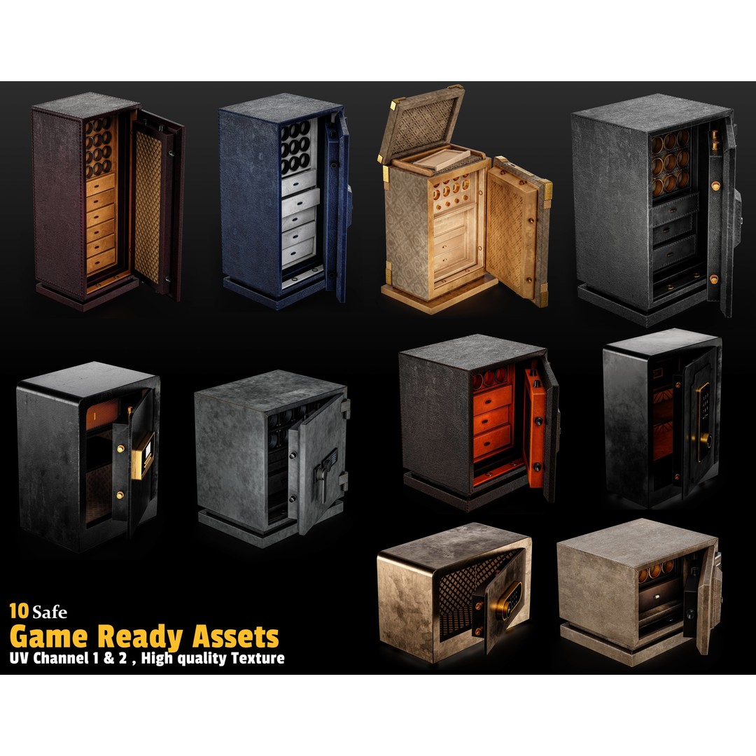 Safe 3D Model – Low Poly Game Asset, PBR Textures, FBX, OBJ - View 3
