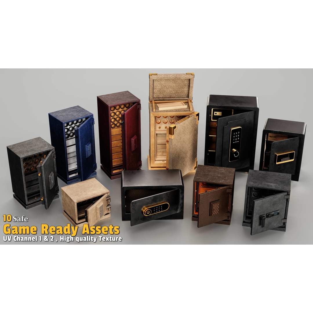 Safe 3D Model – Low Poly Game Asset, PBR Textures, FBX, OBJ - View 4