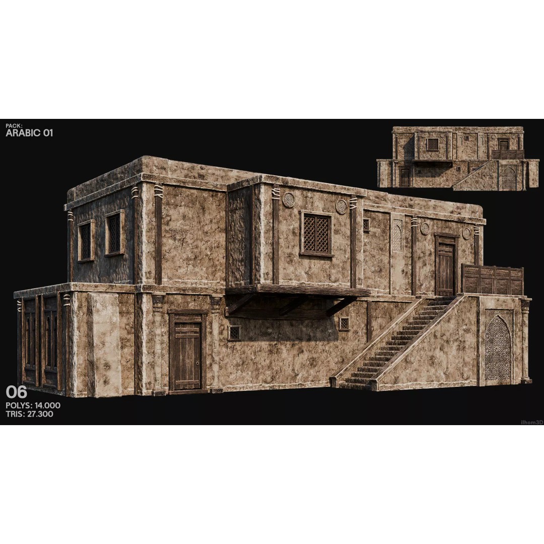 Arabic House 3D Model – Historic Low-Poly Game Asset, FBX, OBJ, Blender - View 10