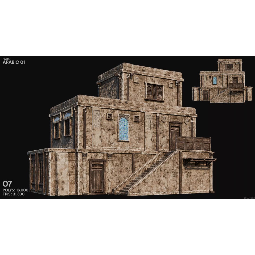 Arabic House 3D Model – Historic Low-Poly Game Asset, FBX, OBJ, Blender - View 11