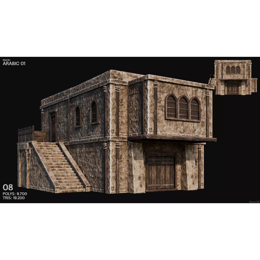 Arabic House 3D Model – Historic Low-Poly Game Asset, FBX, OBJ, Blender - View 12