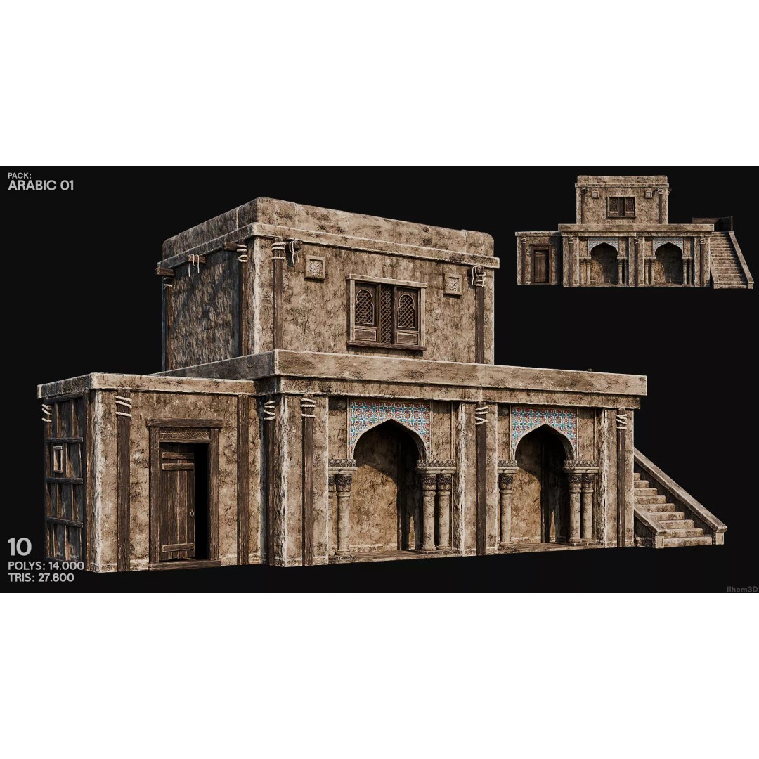 Arabic House 3D Model – Historic Low-Poly Game Asset, FBX, OBJ, Blender - View 14