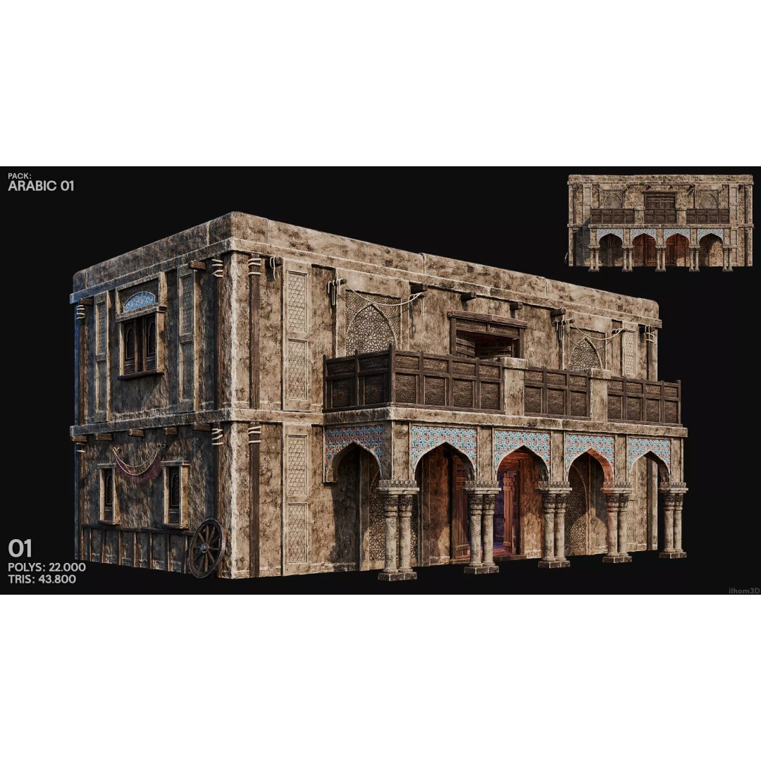 Arabic House 3D Model – Historic Low-Poly Game Asset, FBX, OBJ, Blender - View 5