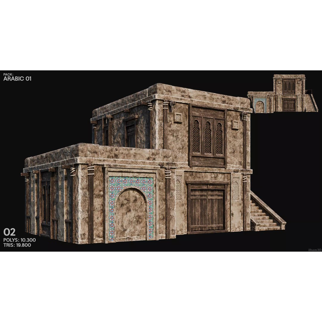 Arabic House 3D Model – Historic Low-Poly Game Asset, FBX, OBJ, Blender - View 6