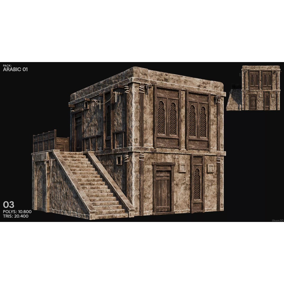 Arabic House 3D Model – Historic Low-Poly Game Asset, FBX, OBJ, Blender - View 7