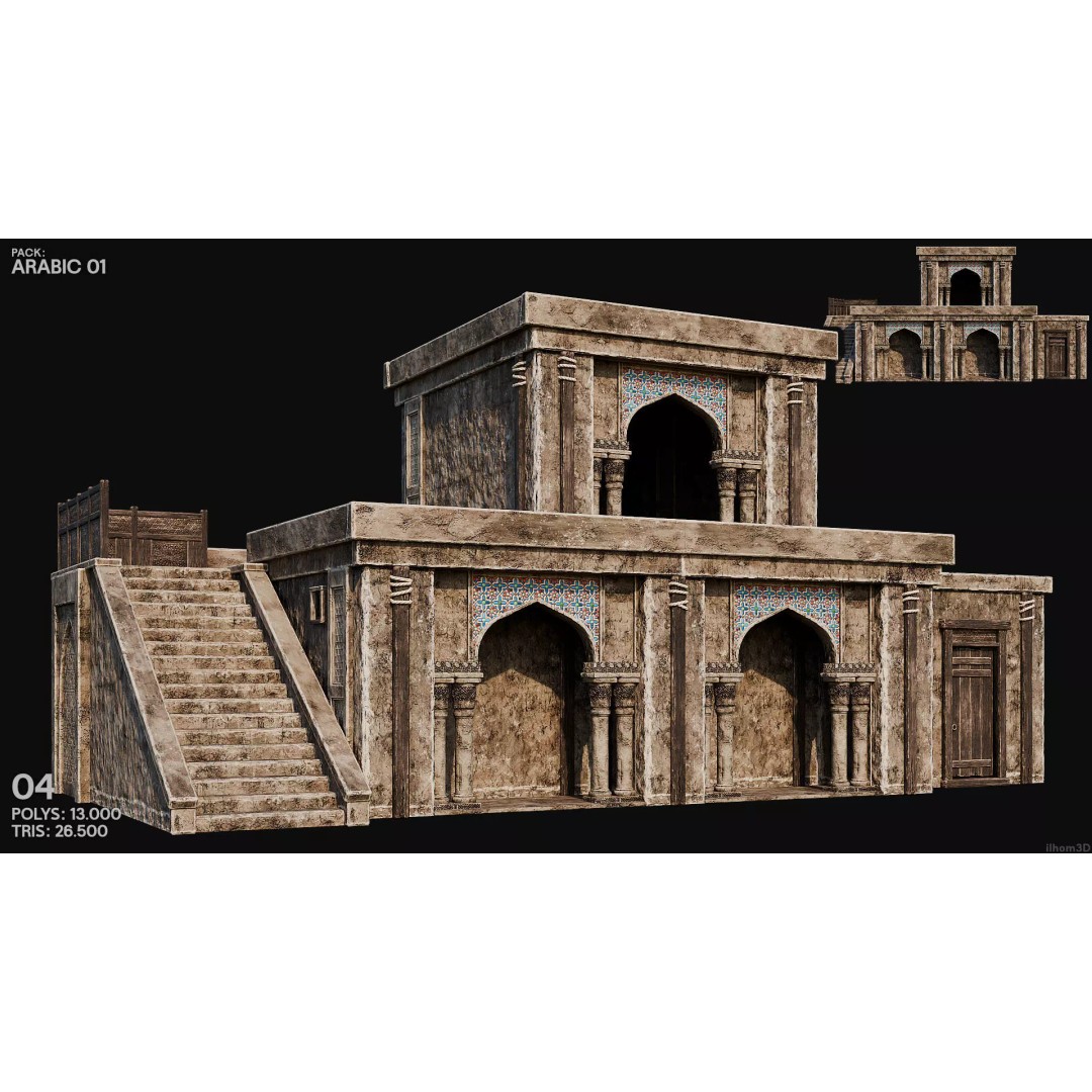 Arabic House 3D Model – Historic Low-Poly Game Asset, FBX, OBJ, Blender - View 8