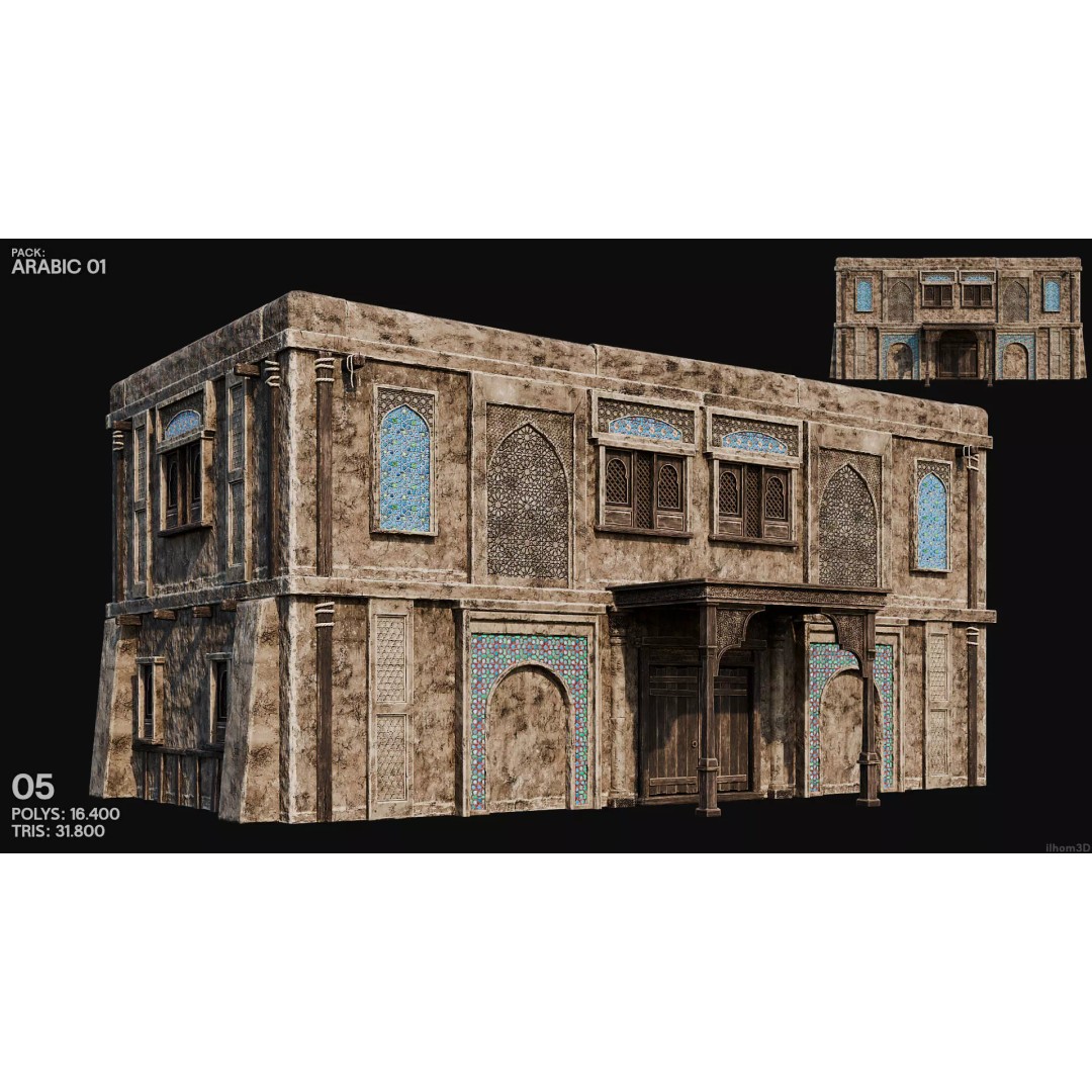 Arabic House 3D Model – Historic Low-Poly Game Asset, FBX, OBJ, Blender - View 9