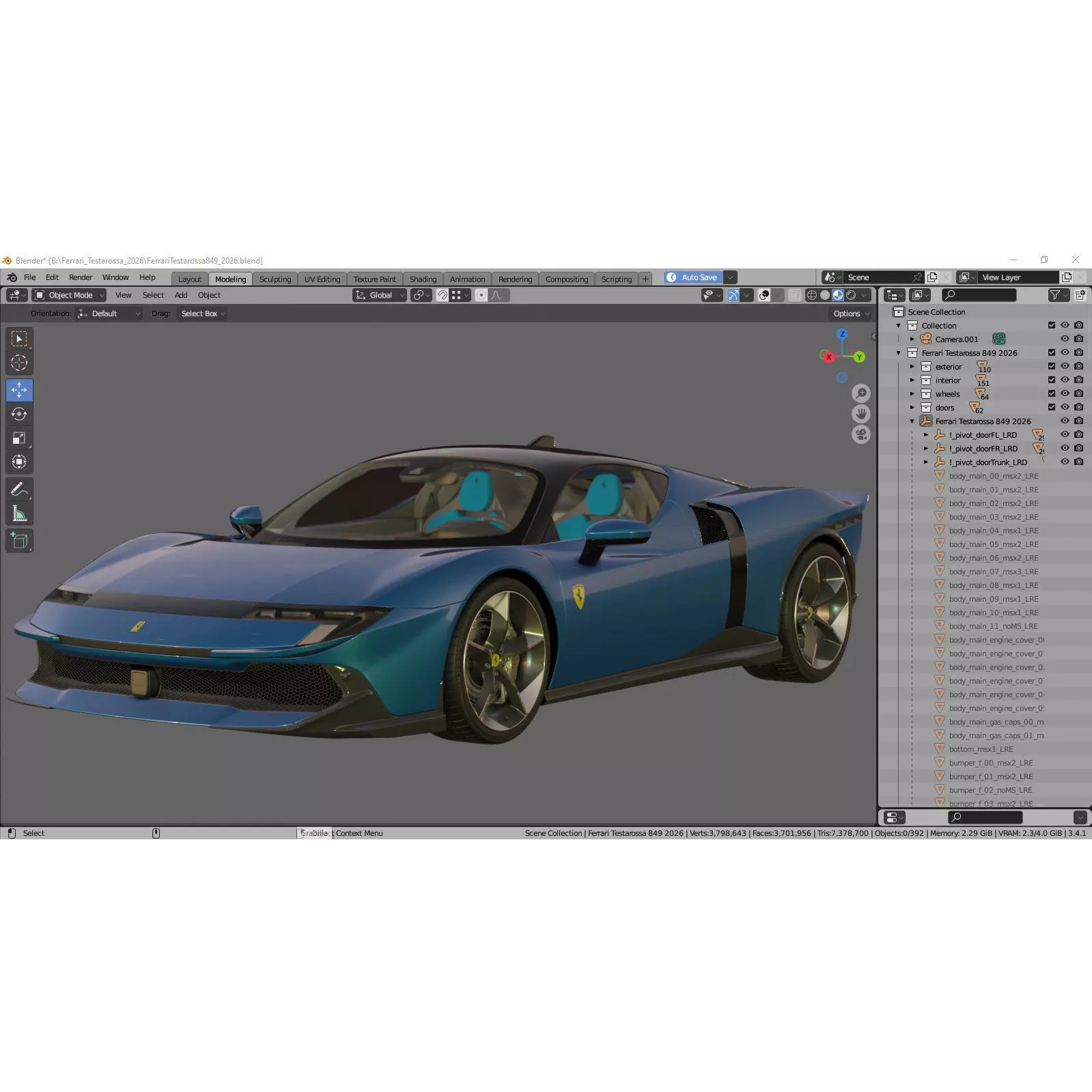 Ferrari 849 Testarossa - Detailed Game-Ready 3D Model - View 46