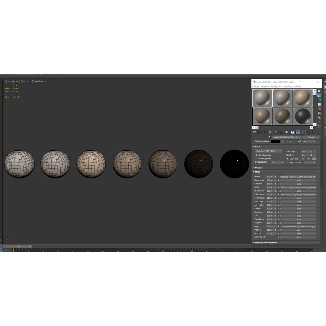 Oak Wood Material 3D Model – 7 Color Textures, PBR Formats