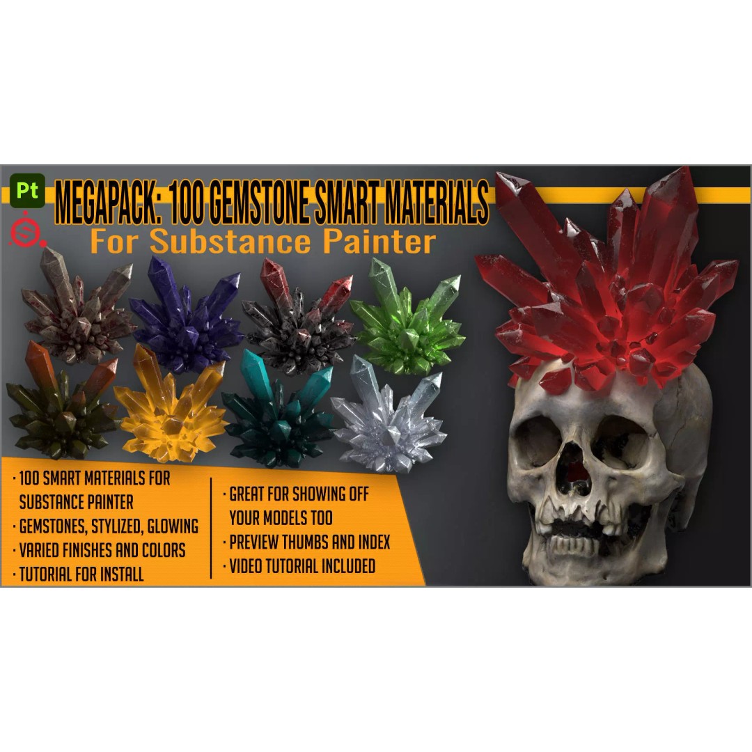 100 Gemstone Smart Materials 3D Model – PBR Textures for Substance Painter - View 2