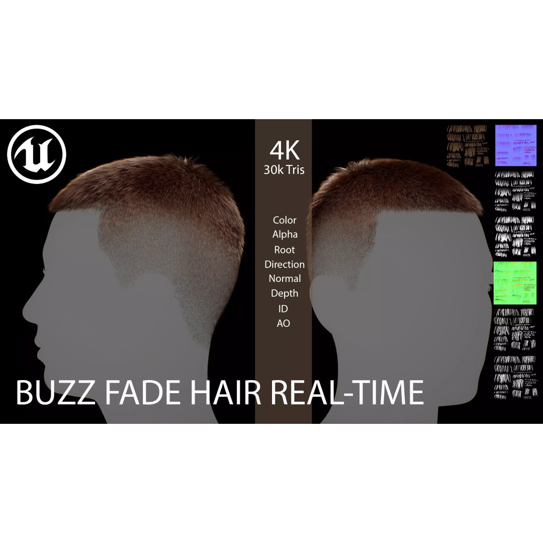 Buzz Cut Fade 3D Model – Low Poly Game-Ready Hair Asset, FBX - View 2