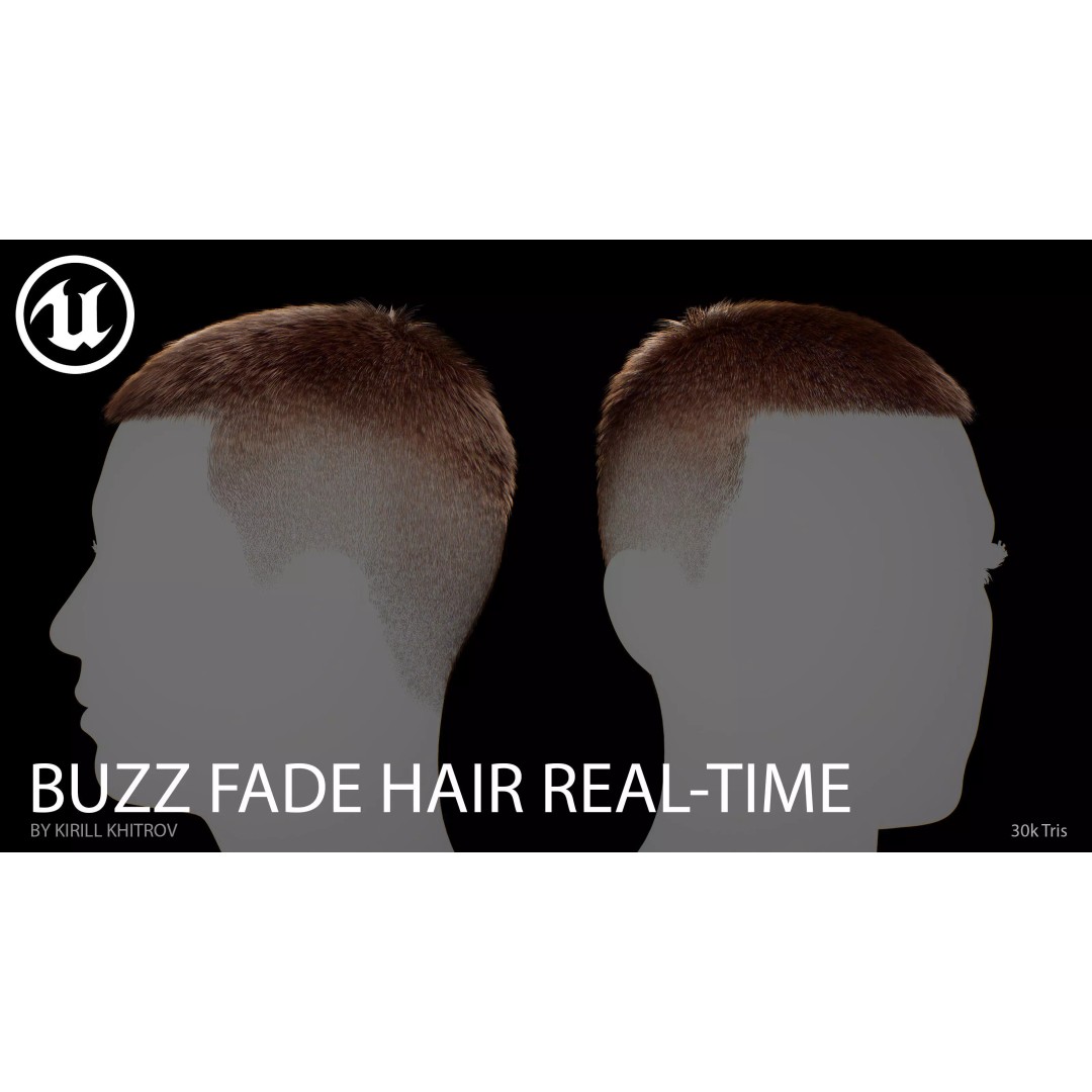 Buzz Cut Fade 3D Model – Low Poly Game-Ready Hair Asset, FBX - View 3