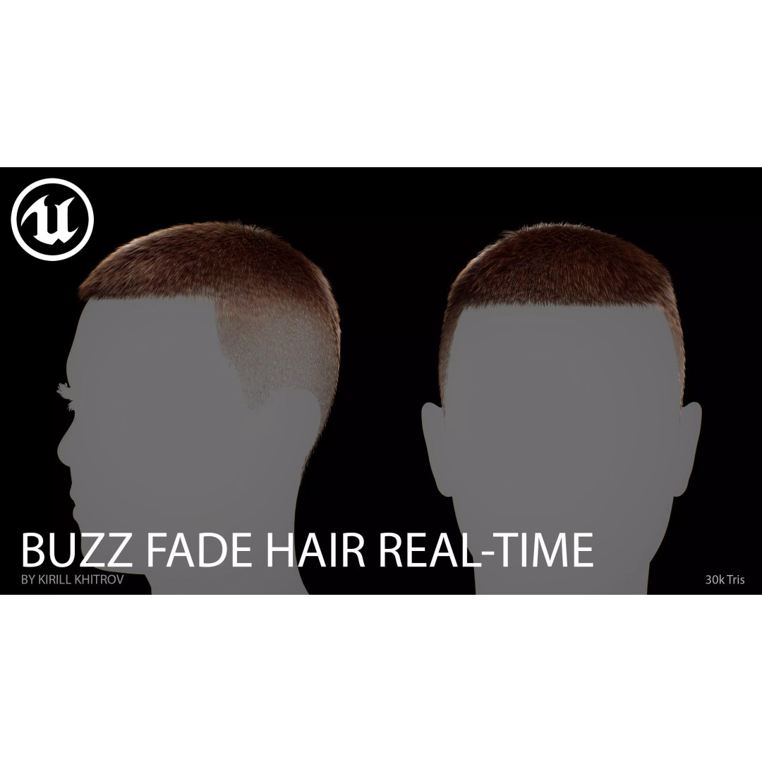 Buzz Cut Fade 3D Model – Low Poly Game-Ready Hair Asset, FBX - View 4