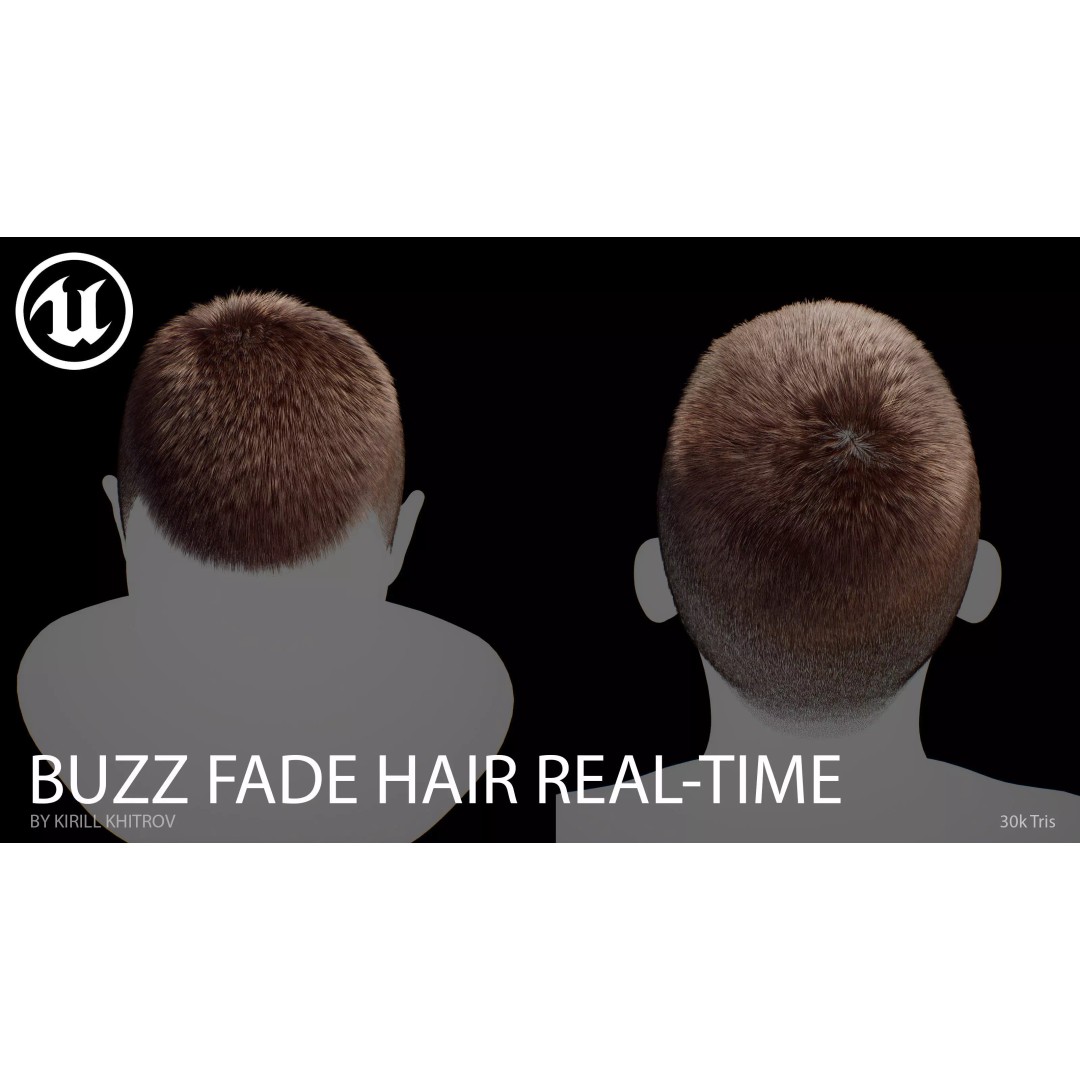 Buzz Cut Fade 3D Model – Low Poly Game-Ready Hair Asset, FBX - View 7
