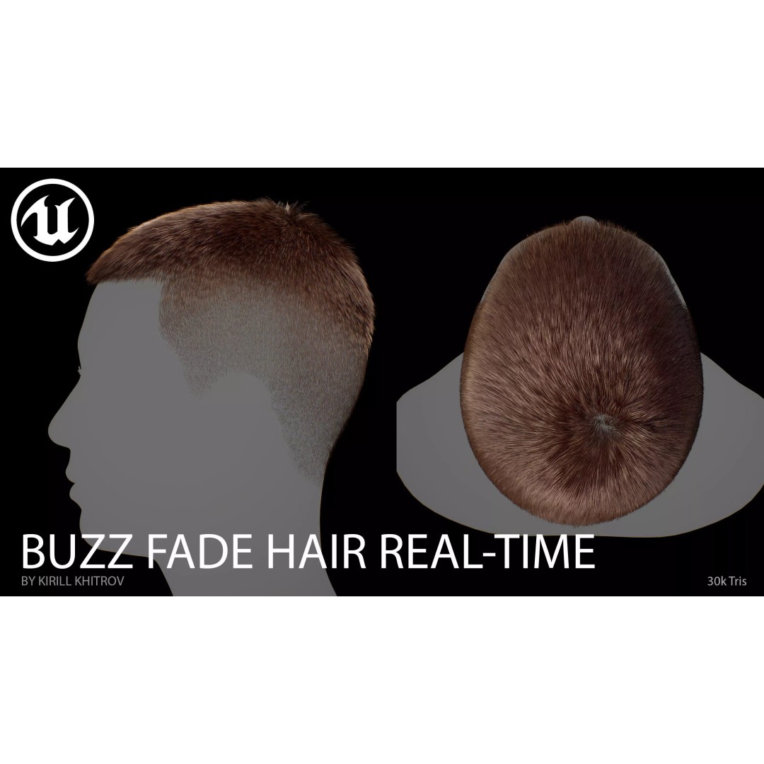 Buzz Cut Fade 3D Model – Low Poly Game-Ready Hair Asset, FBX - View 9