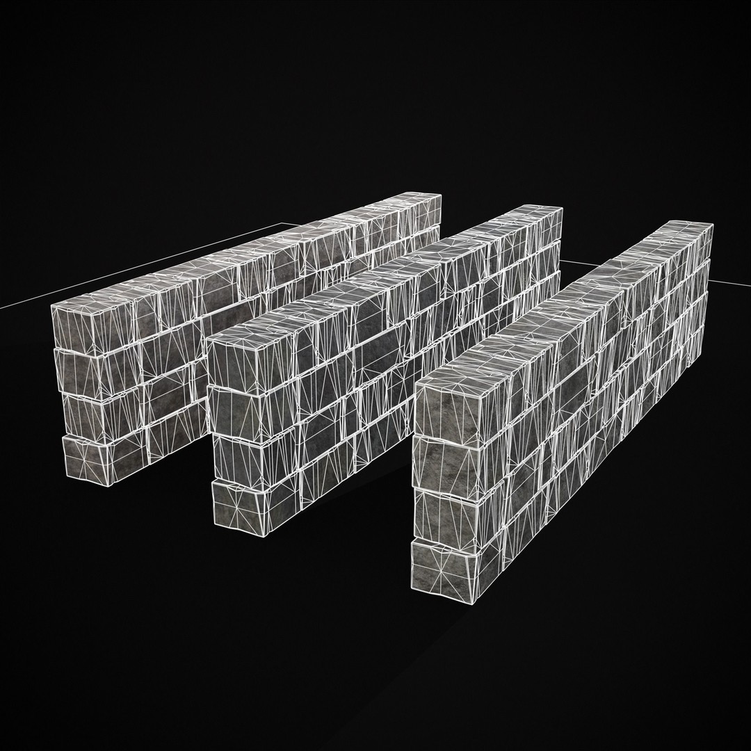 Medieval Cut Brick Wall 3D Model – Low Poly Game Asset, FBX, PBR Textures
