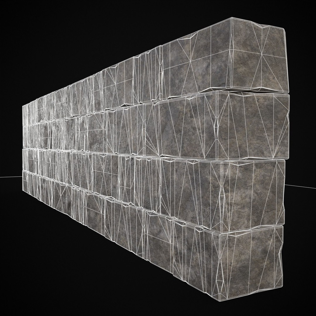 Medieval Cut Brick Wall 3D Model – Low Poly Game Asset, FBX, PBR Textures - View 15