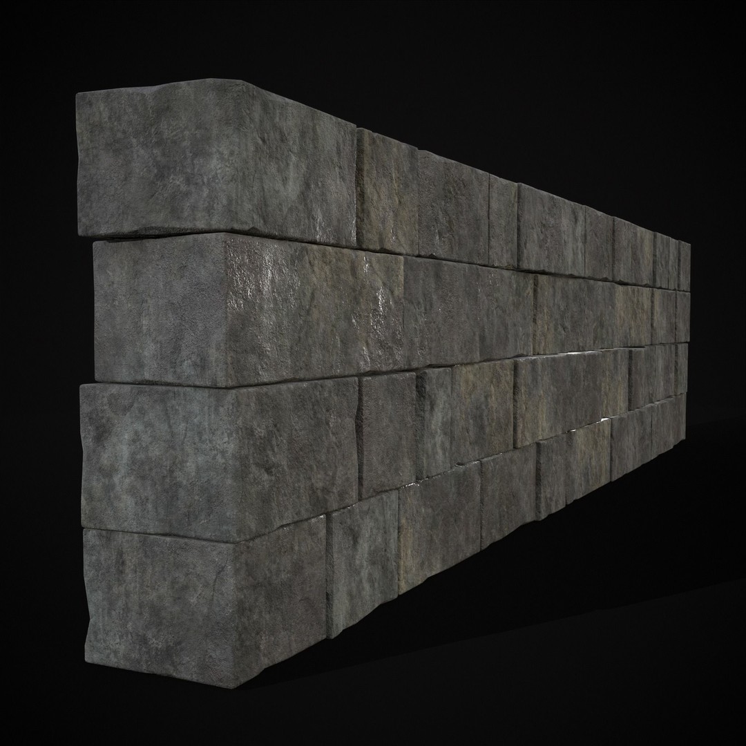 Medieval Cut Brick Wall 3D Model – Low Poly Game Asset, FBX, PBR Textures - View 18